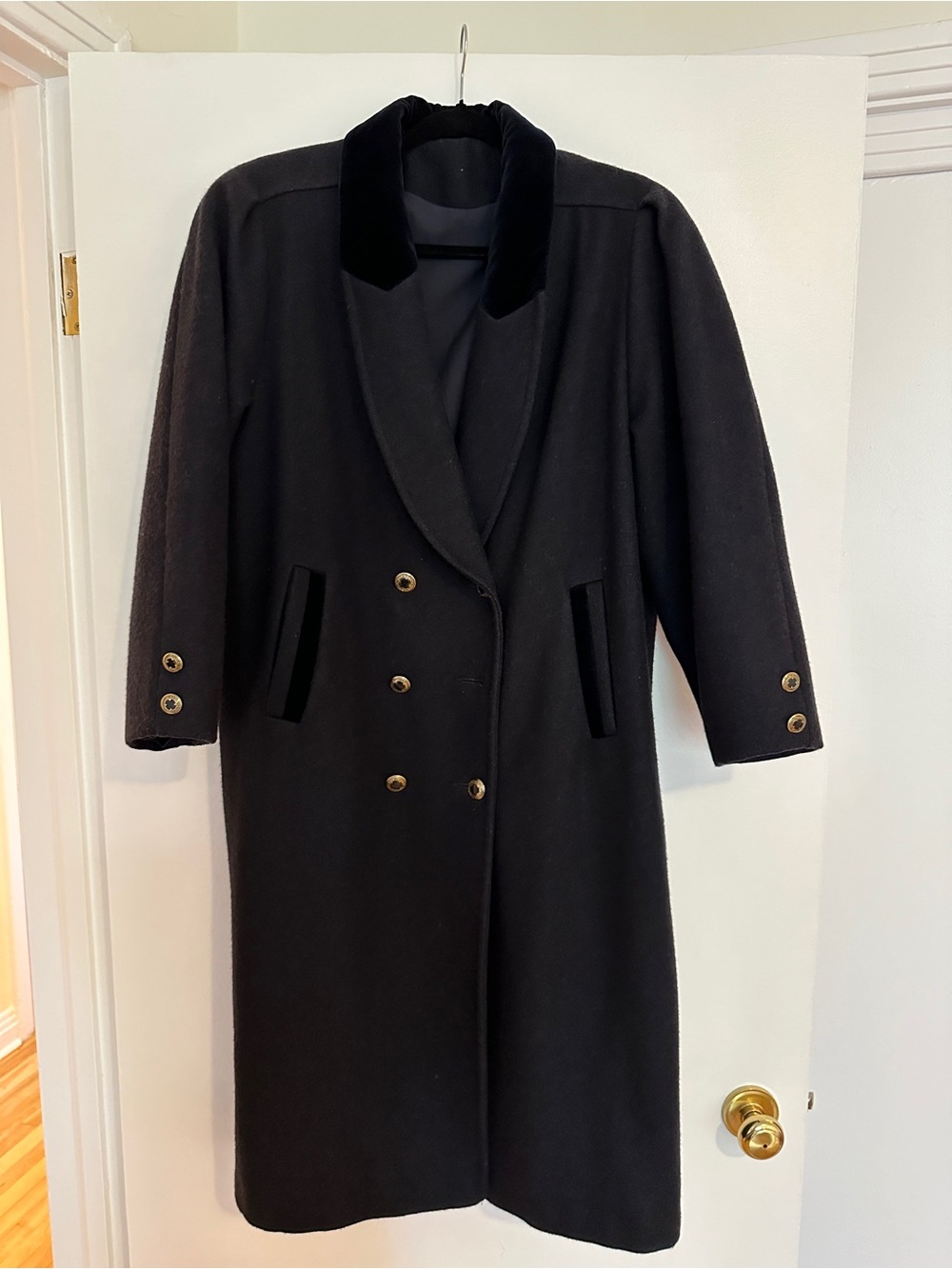 Classic Dark Blue Friday Double-Breasted Women's Coat